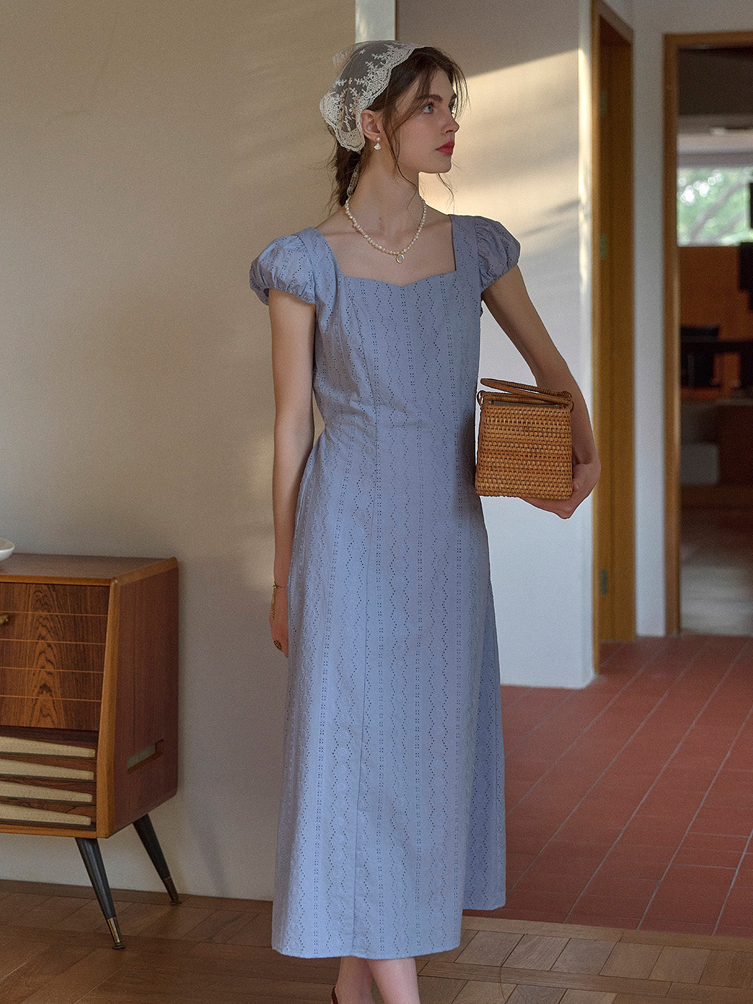 Emily Square Neck Embroidery 100% Cotton Dress