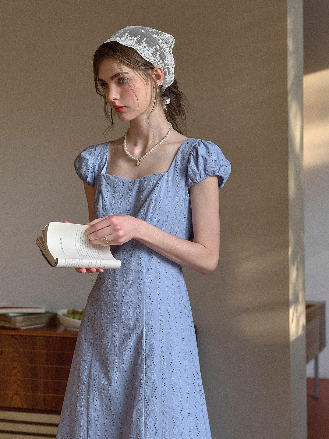 Emily Square Neck Embroidery 100% Cotton Dress