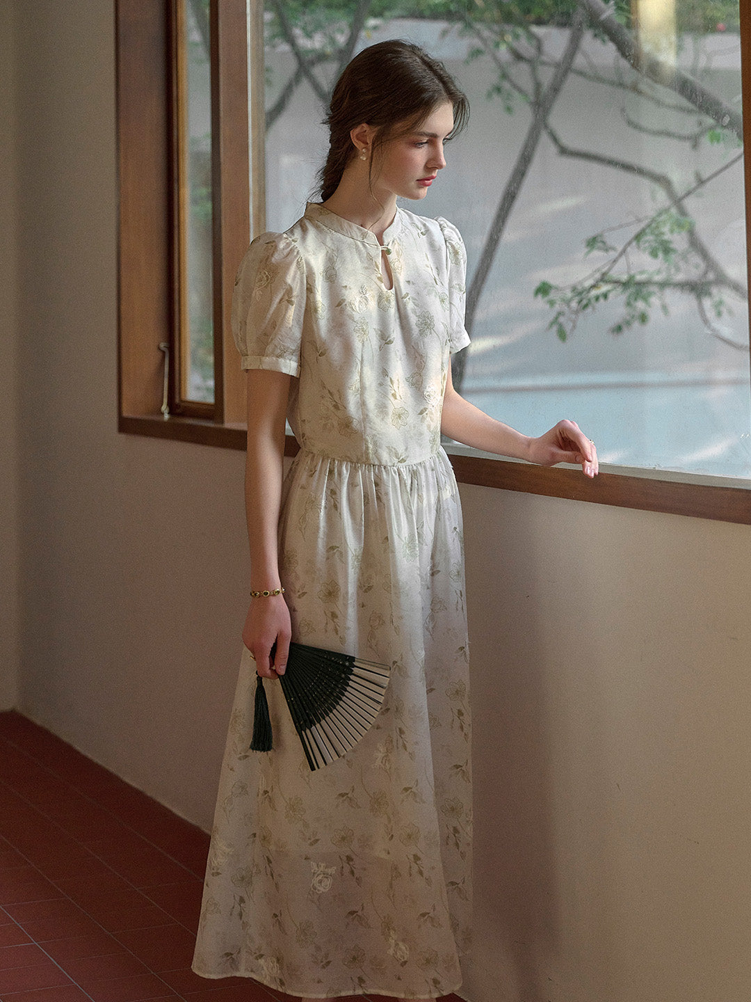 Mia Stand Collar Embroidery Floral Dress