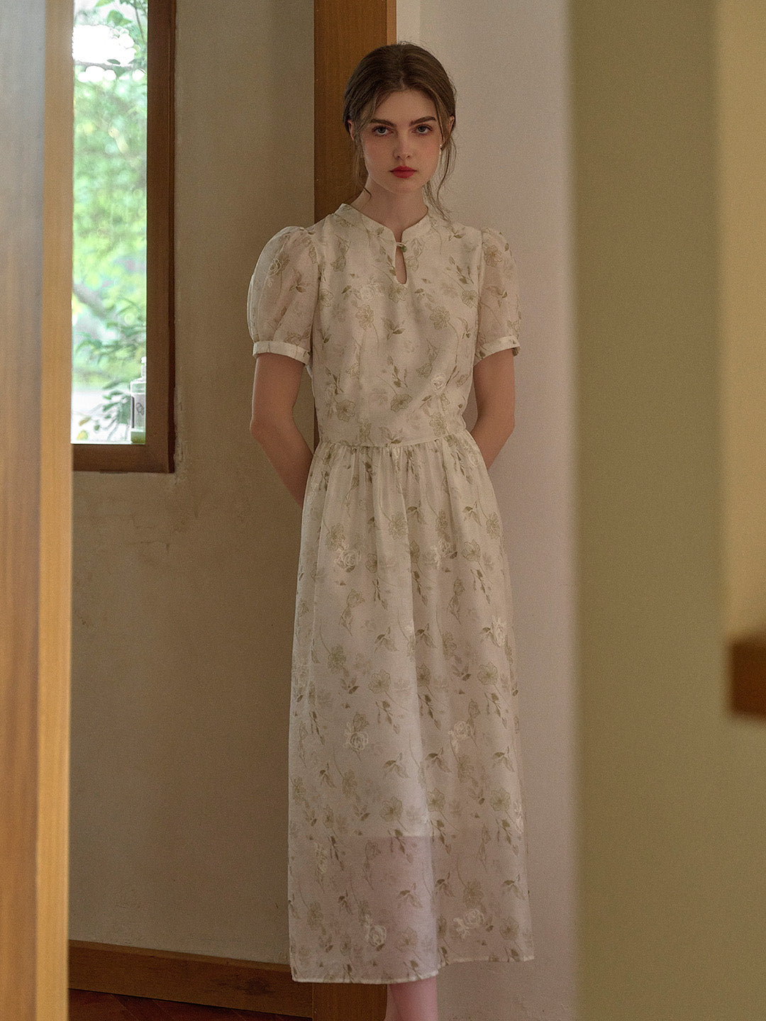 Mia Stand Collar Embroidery Floral Dress