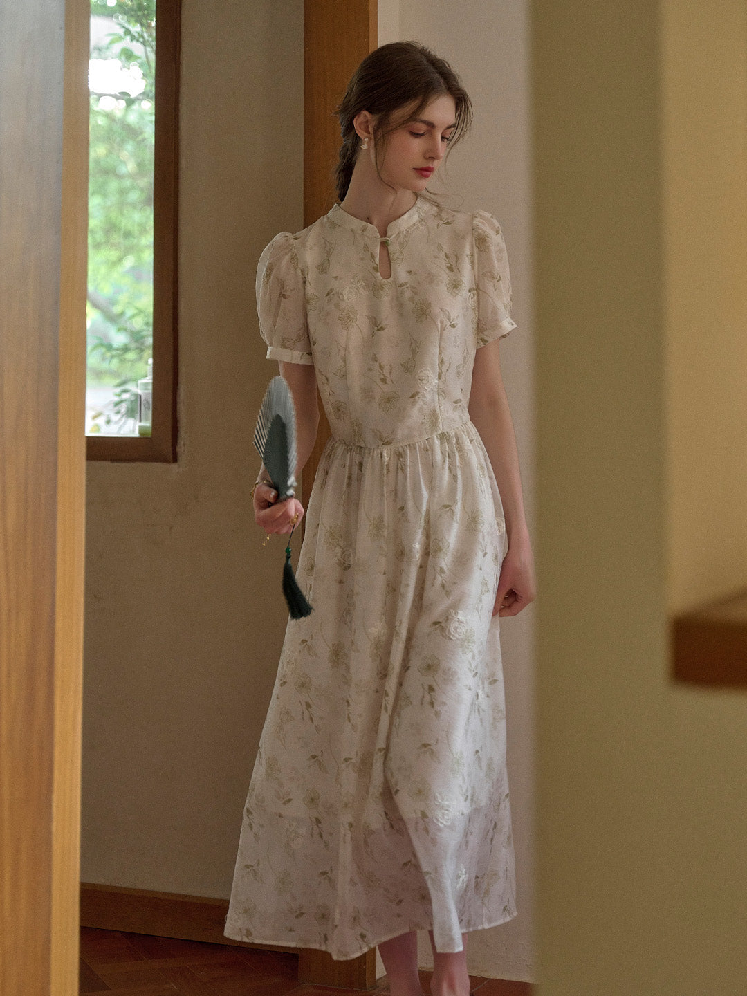 Mia Stand Collar Embroidery Floral Dress