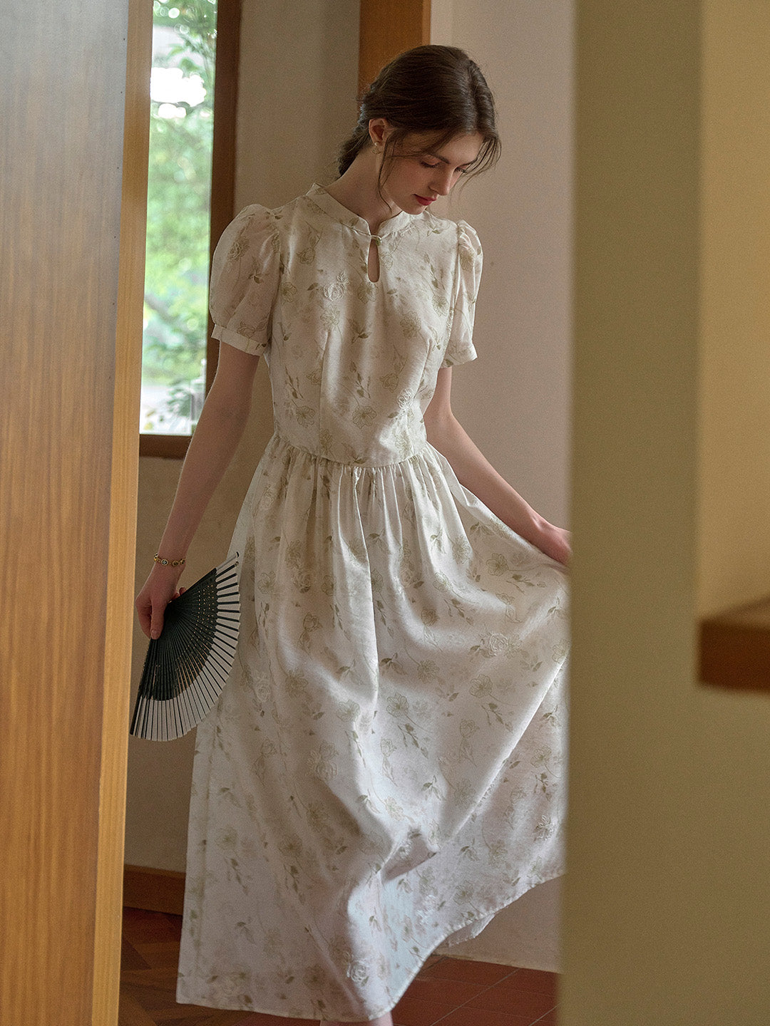 Mia Stand Collar Embroidery Floral Dress