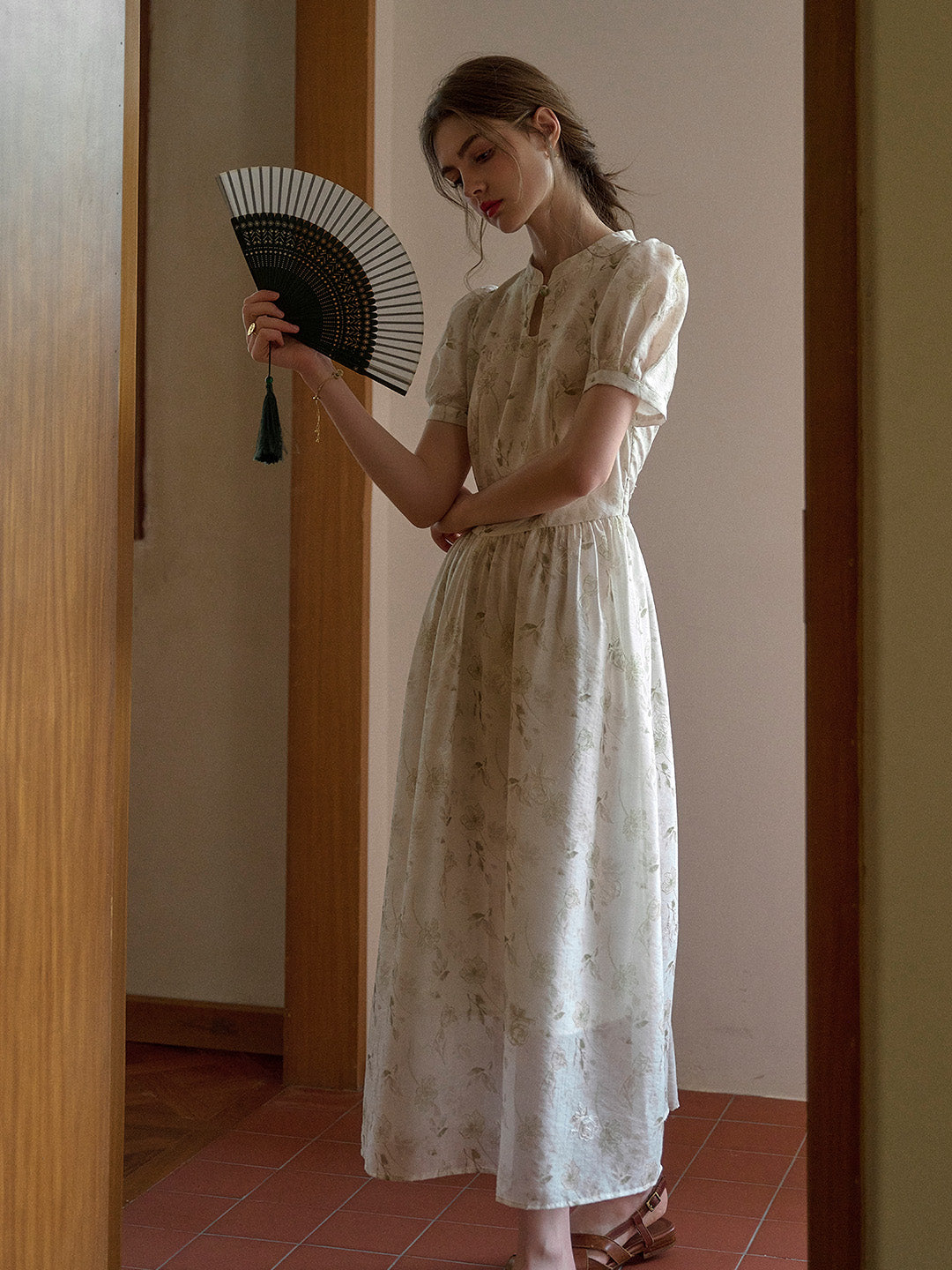 Mia Stand Collar Embroidery Floral Dress