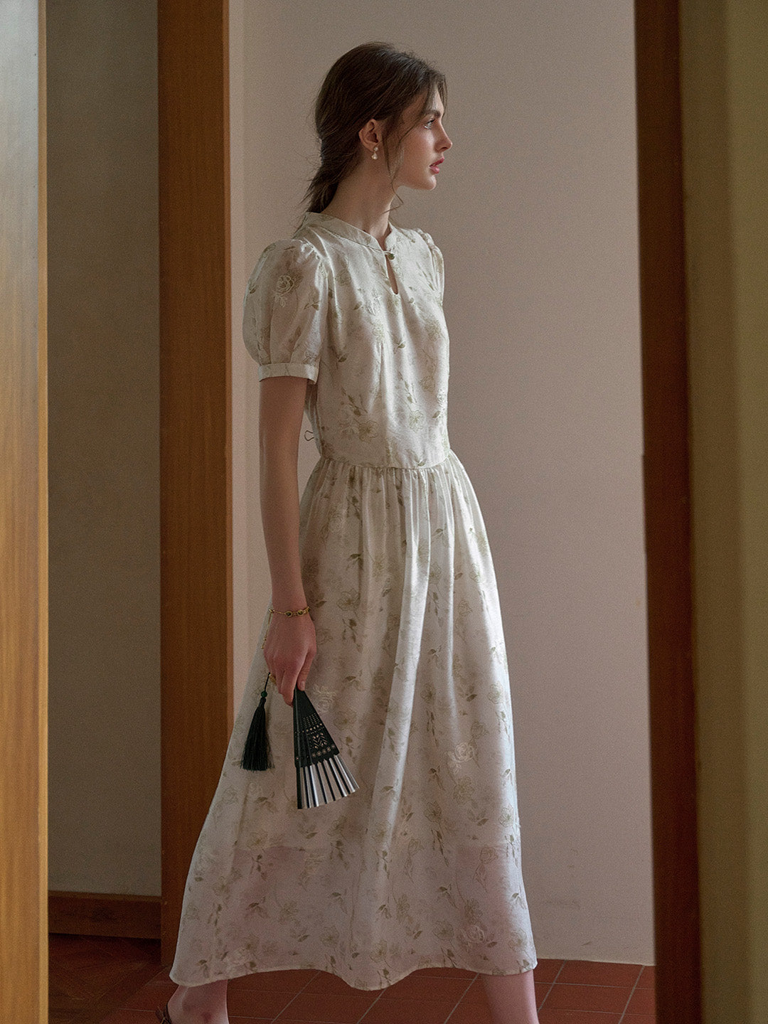 Mia Stand Collar Embroidery Floral Dress