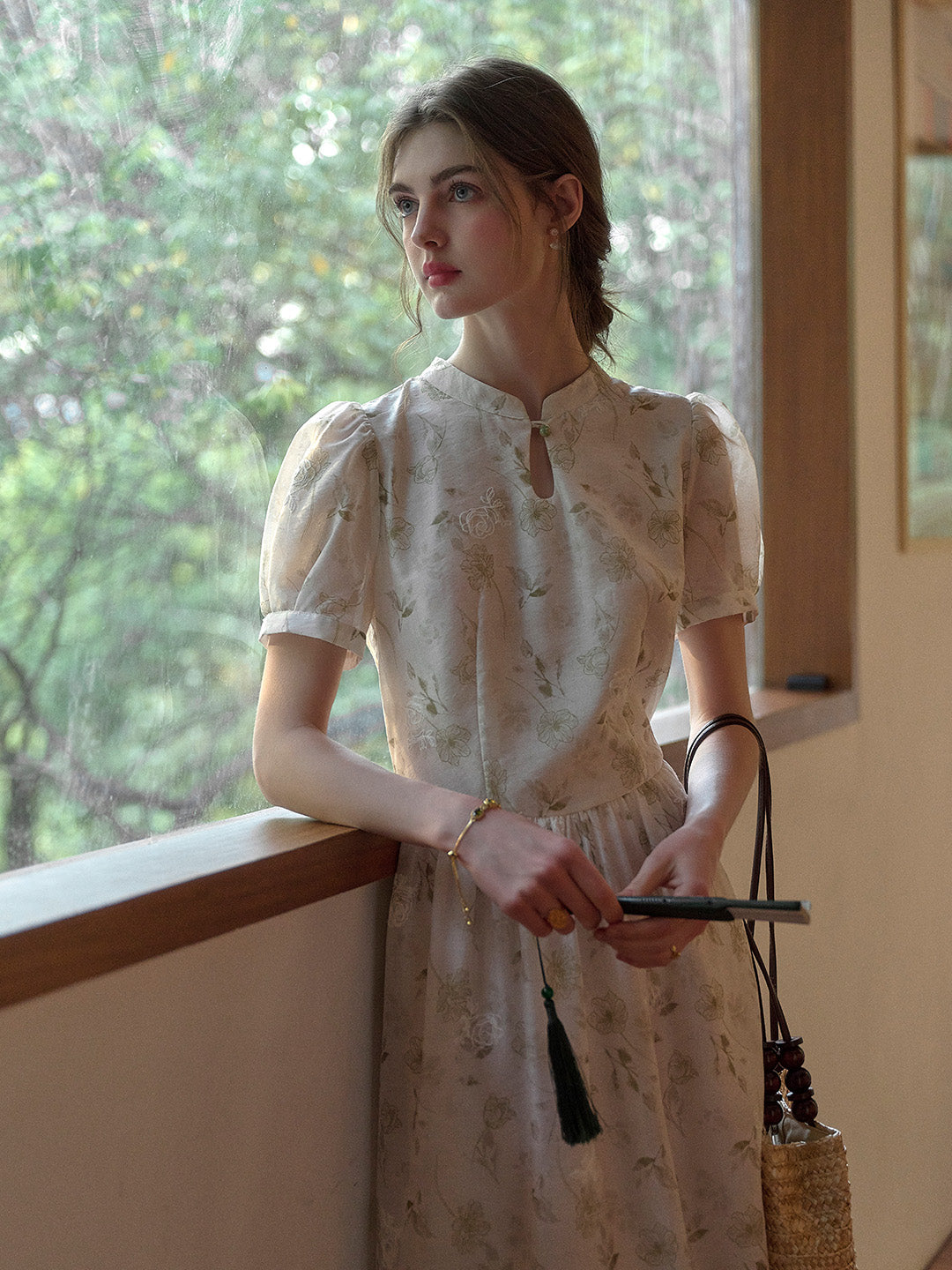 Mia Stand Collar Embroidery Floral Dress
