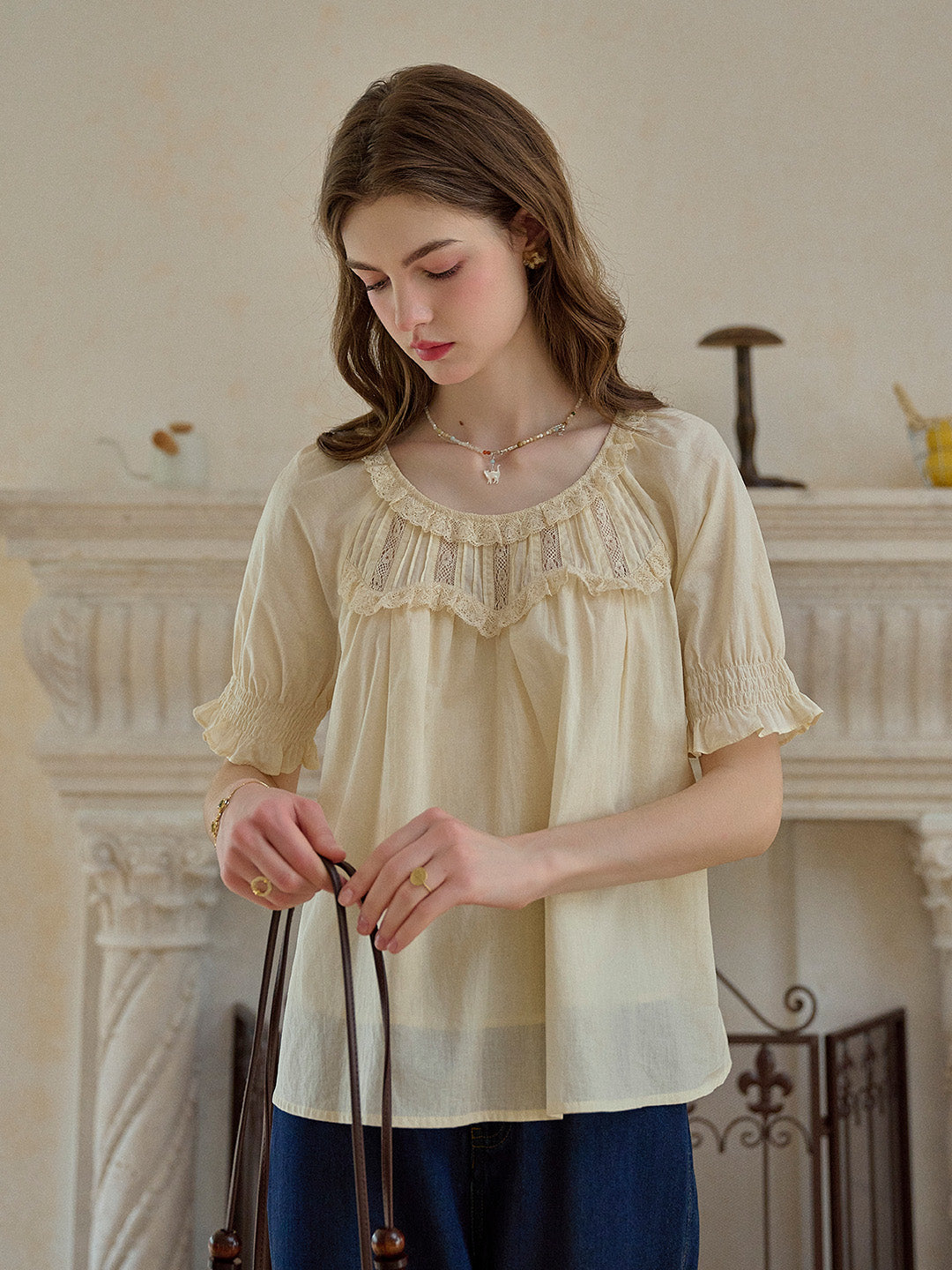 Juliette Round Neck Lace 100% Cotton Blouse