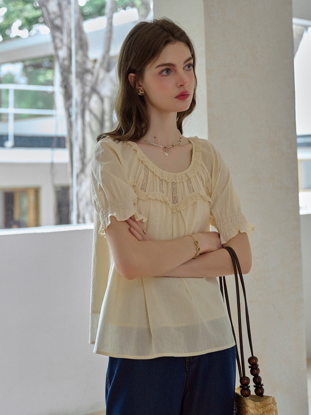 Juliette Round Neck Lace 100% Cotton Blouse