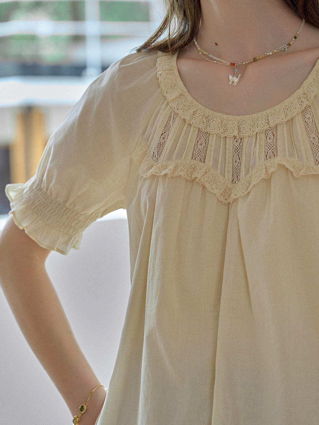 Juliette Round Neck Lace 100% Cotton Blouse