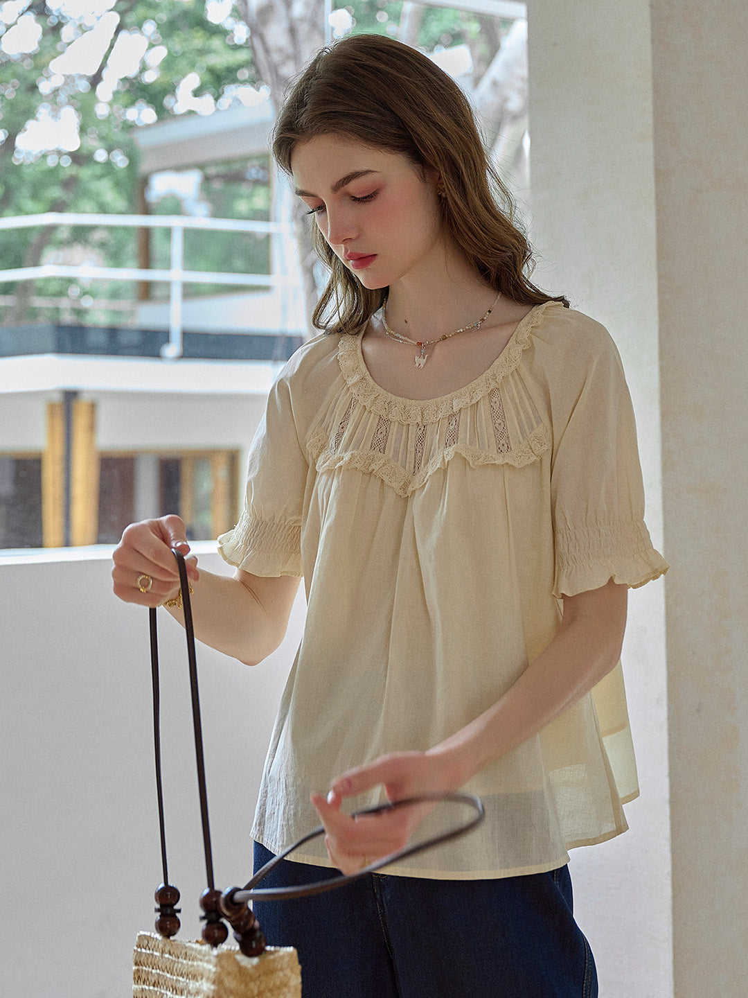 Juliette Round Neck Lace 100% Cotton Blouse
