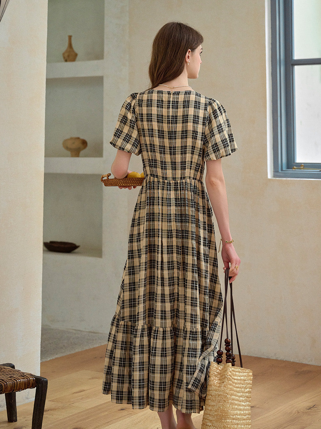 Annika V-Neck Plaid Viscose Dress