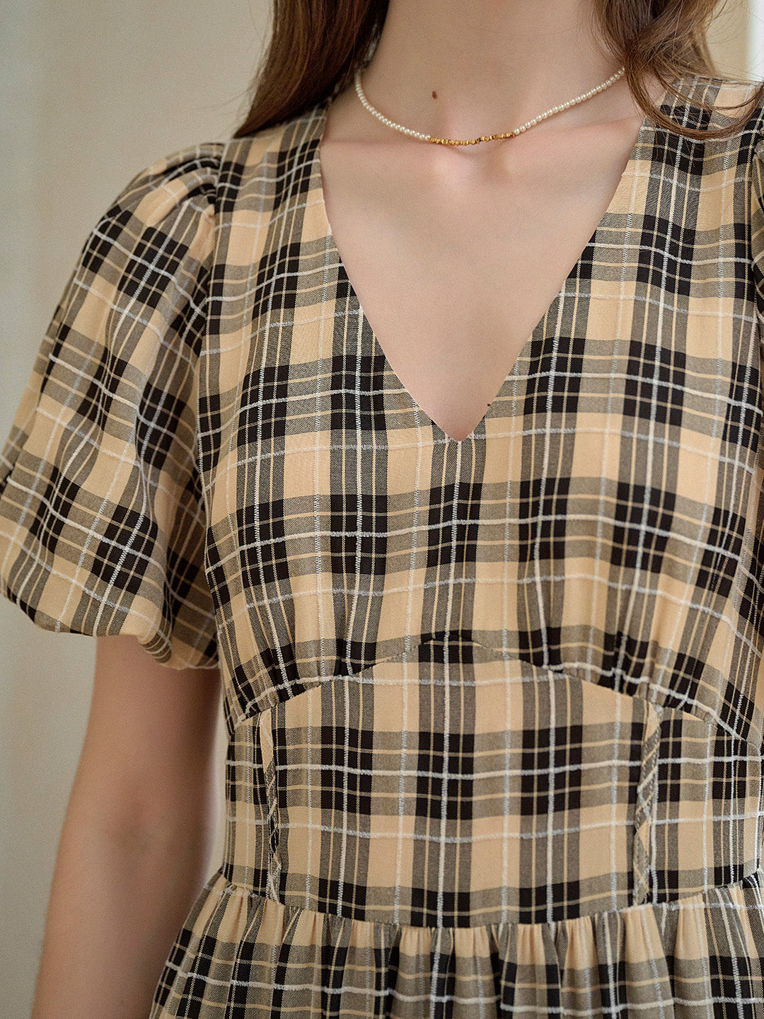 Annika V-Neck Plaid Viscose Dress