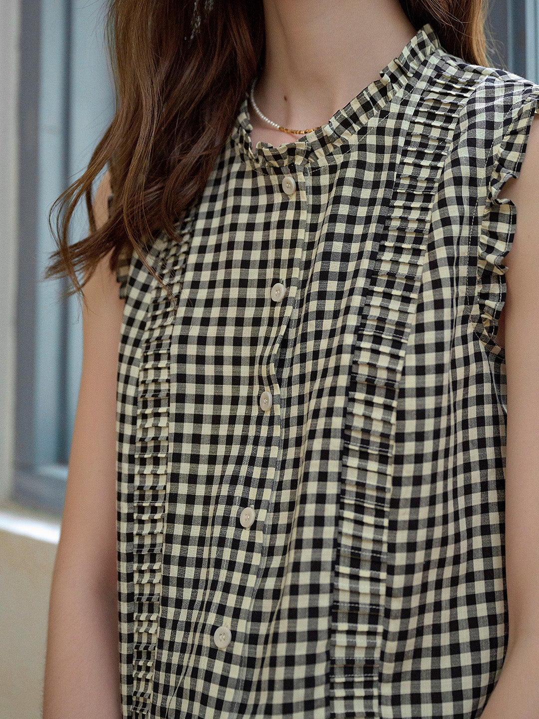 Tessa Round Neck Plaid Sleeveless Viscose Top