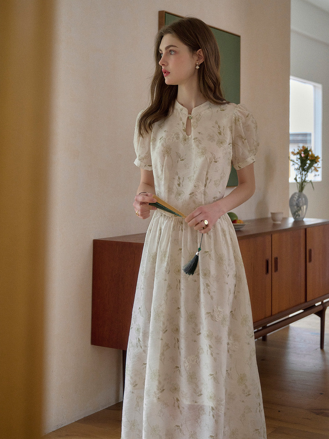 Mia Stand Collar Embroidery Floral Dress