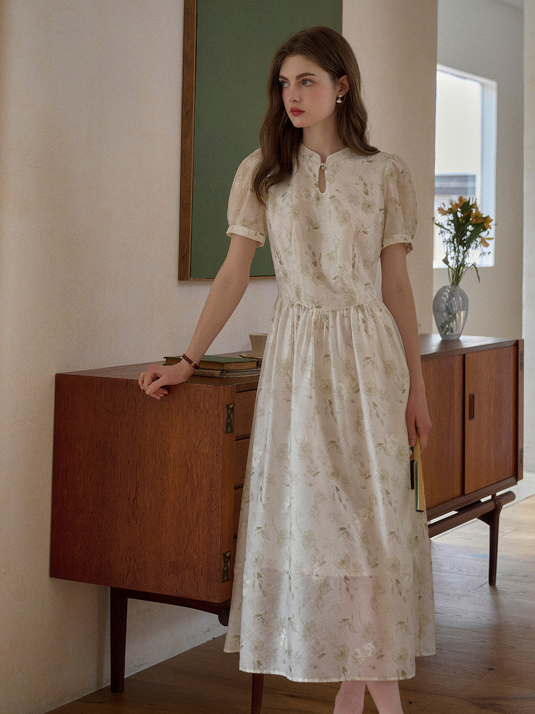 Mia Stand Collar Embroidery Floral Dress