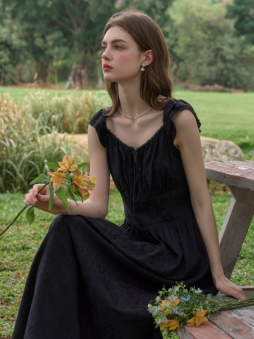 Ursula V-Neck Ruffle Sleeve 100% Cotton Dress