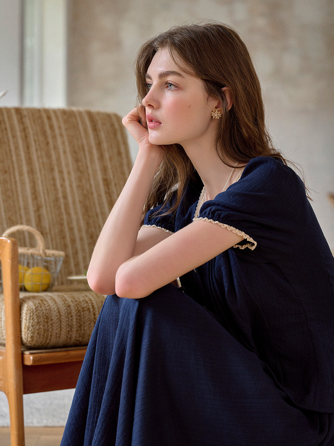 Madelyn V-Neck Lace Linen Top