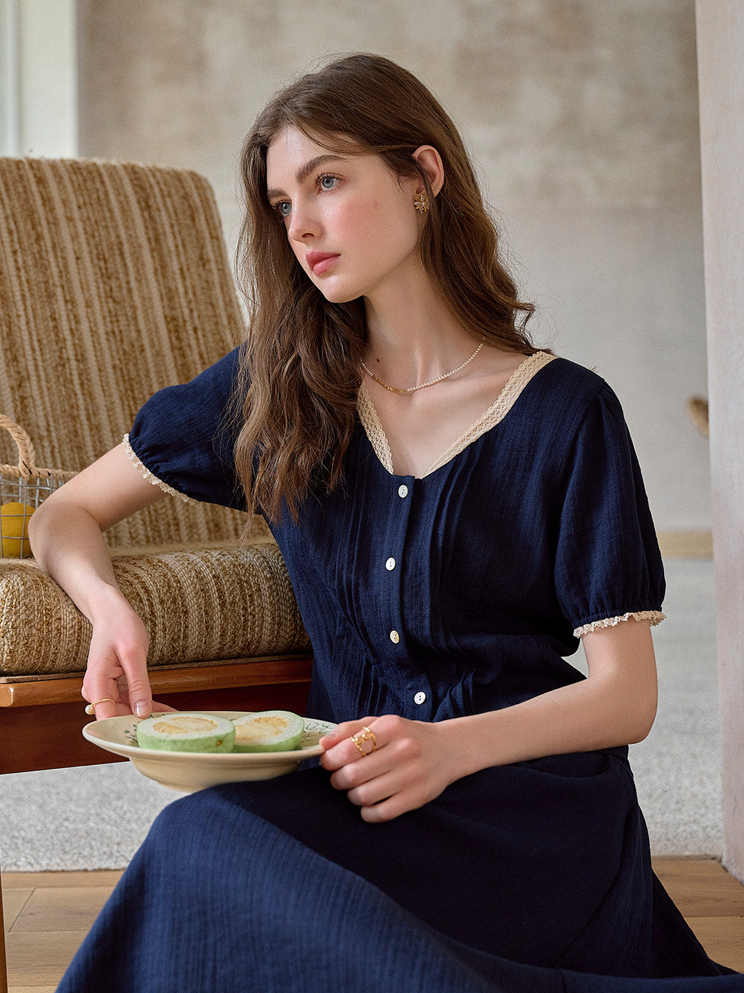 Madelyn V-Neck Lace Linen Top