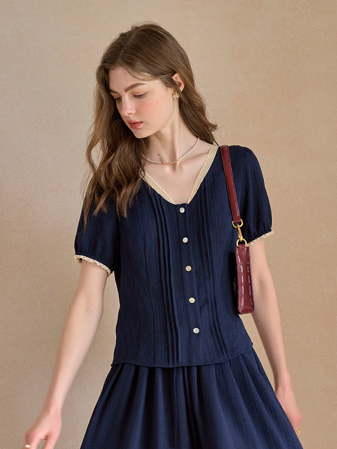 Madelyn V-Neck Lace Linen Top