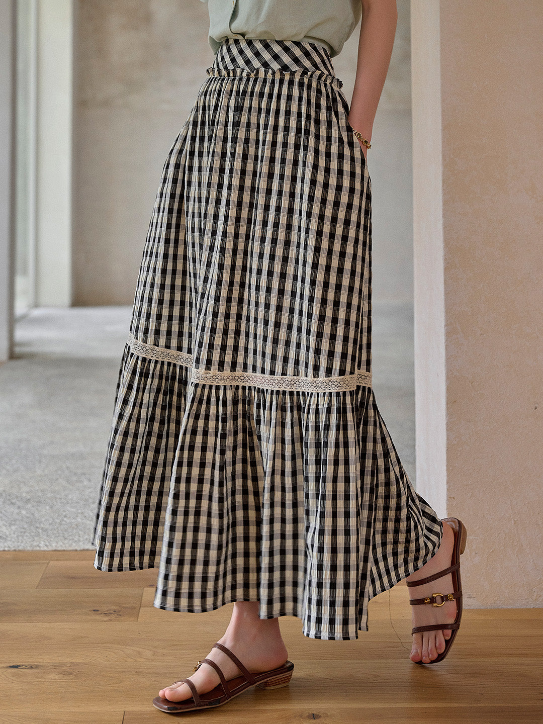 Leah Plaid Lace Viscose Skirt