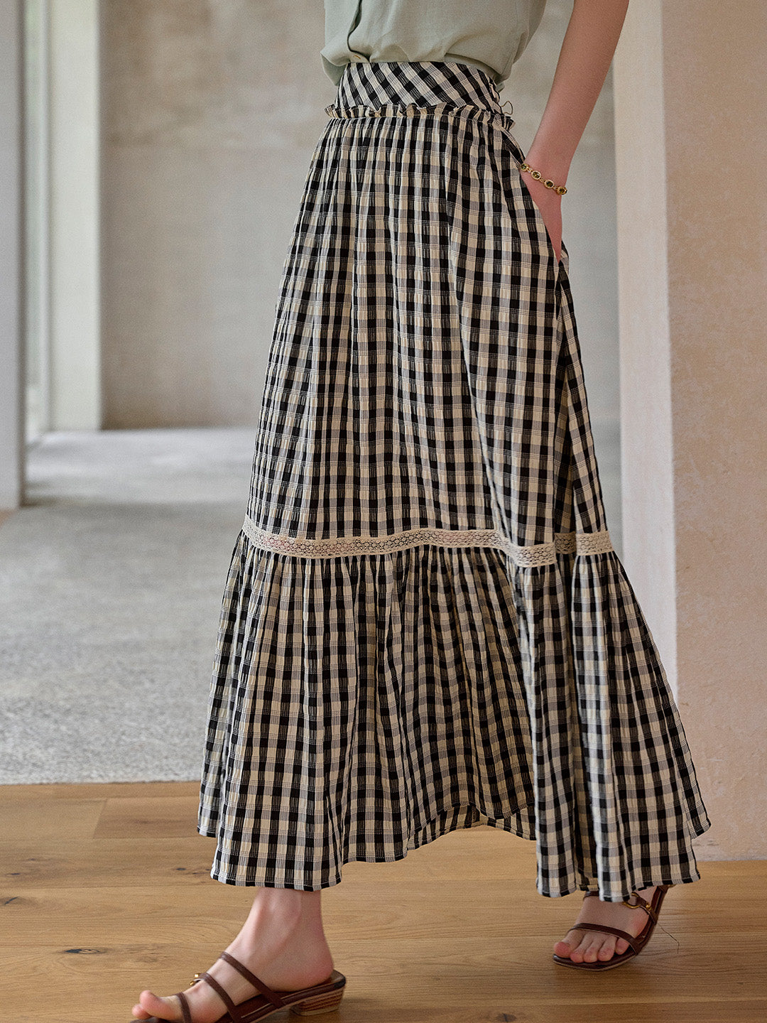 Leah Plaid Lace Viscose Skirt