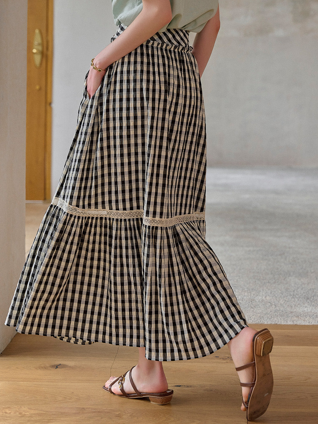Leah Plaid Lace Viscose Skirt