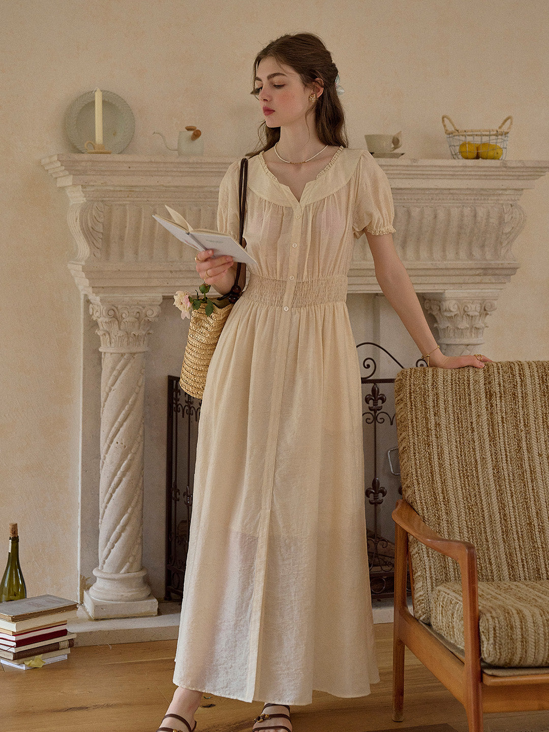 Brooklyn V-Neck Jacquard Lyocell Dress