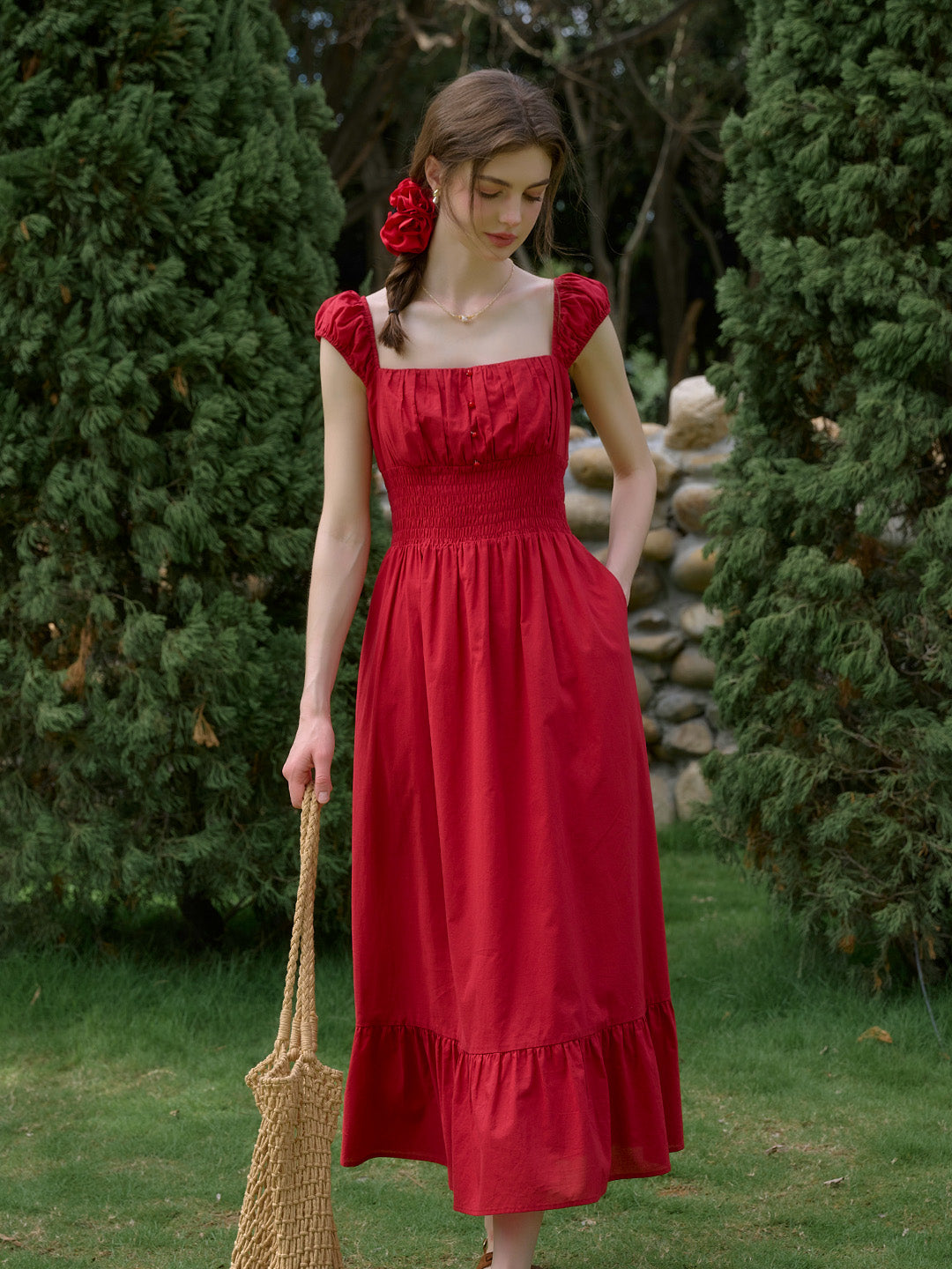 Lucy Square Neck Puff Sleeves 100% Cotton Dress