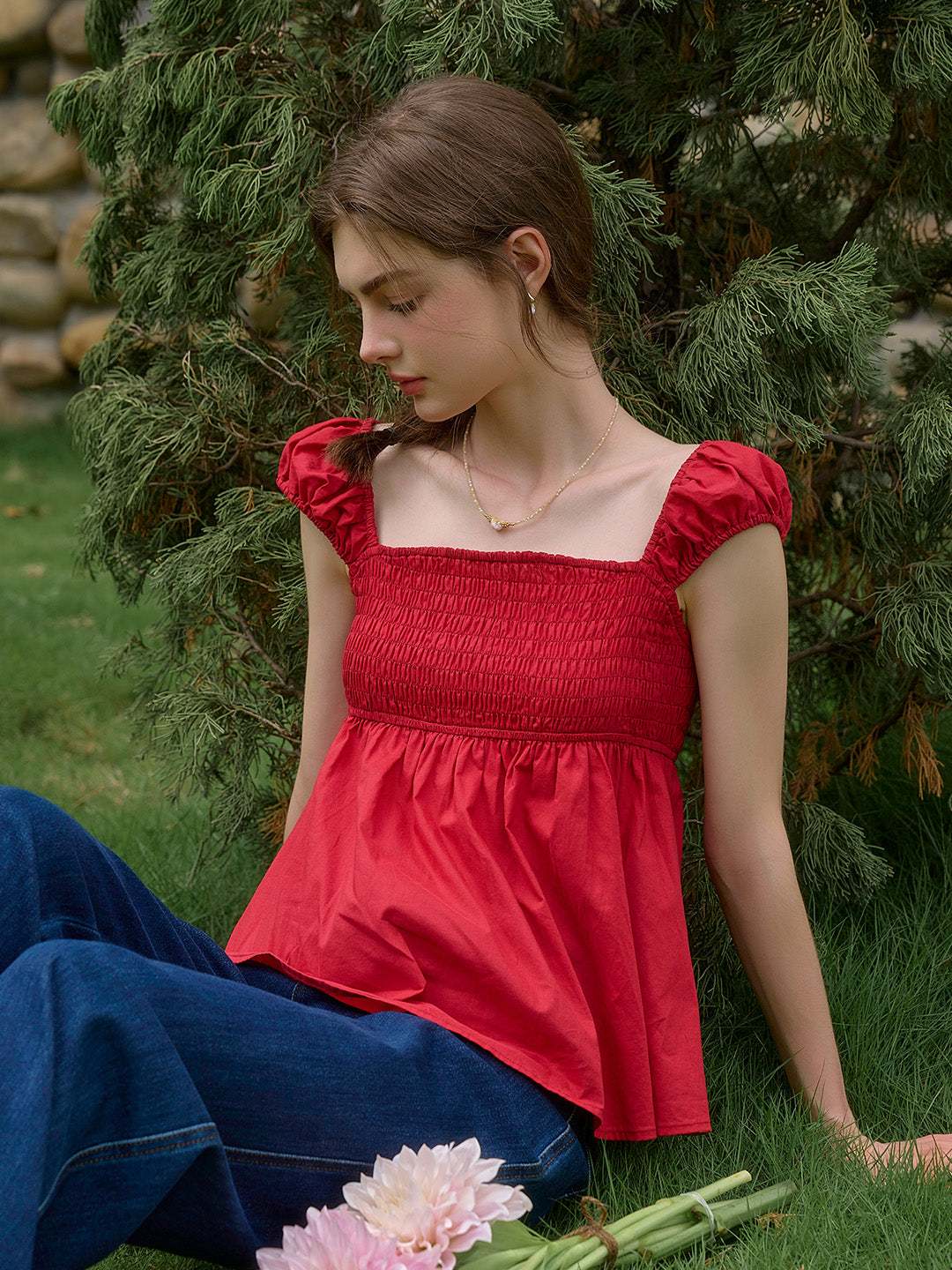 【Final Sale】Riley Square Neck 100% Cotton Blouse