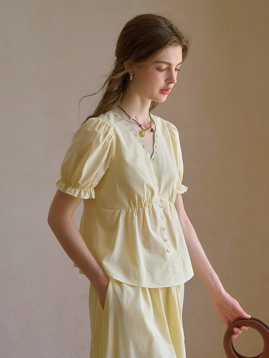 Margaret V-Neck Waist 100% Cotton Blouse