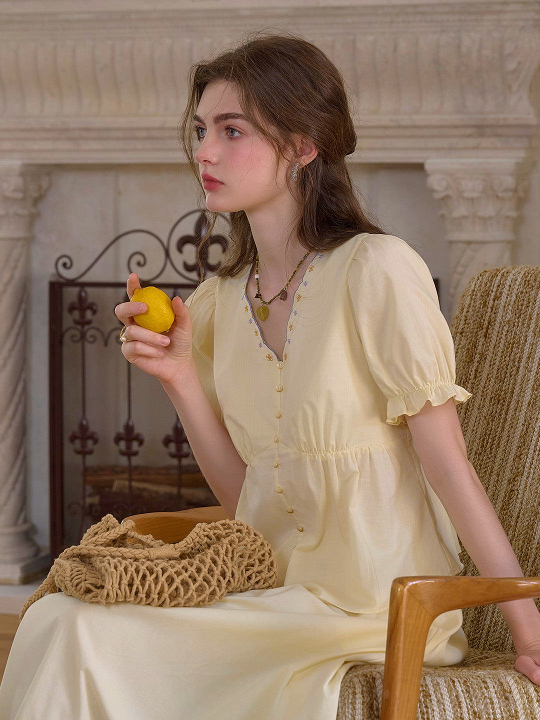 Margaret V-Neck Waist 100% Cotton Blouse