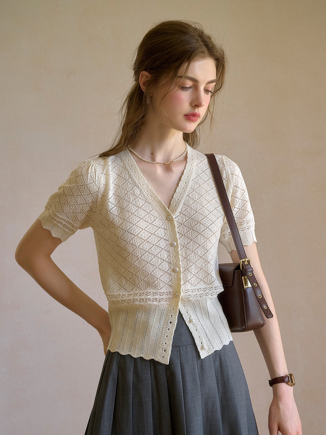 Lucia V-Neck Hollow Cotton Cardigan