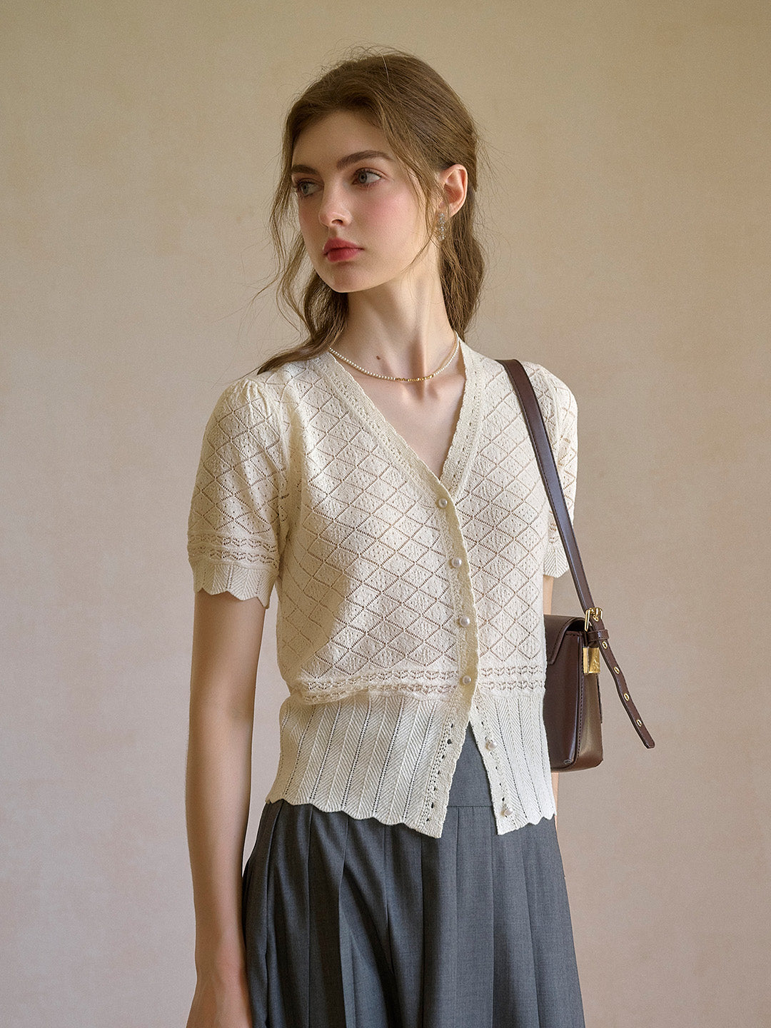 Lucia V-Neck Hollow Cotton Cardigan