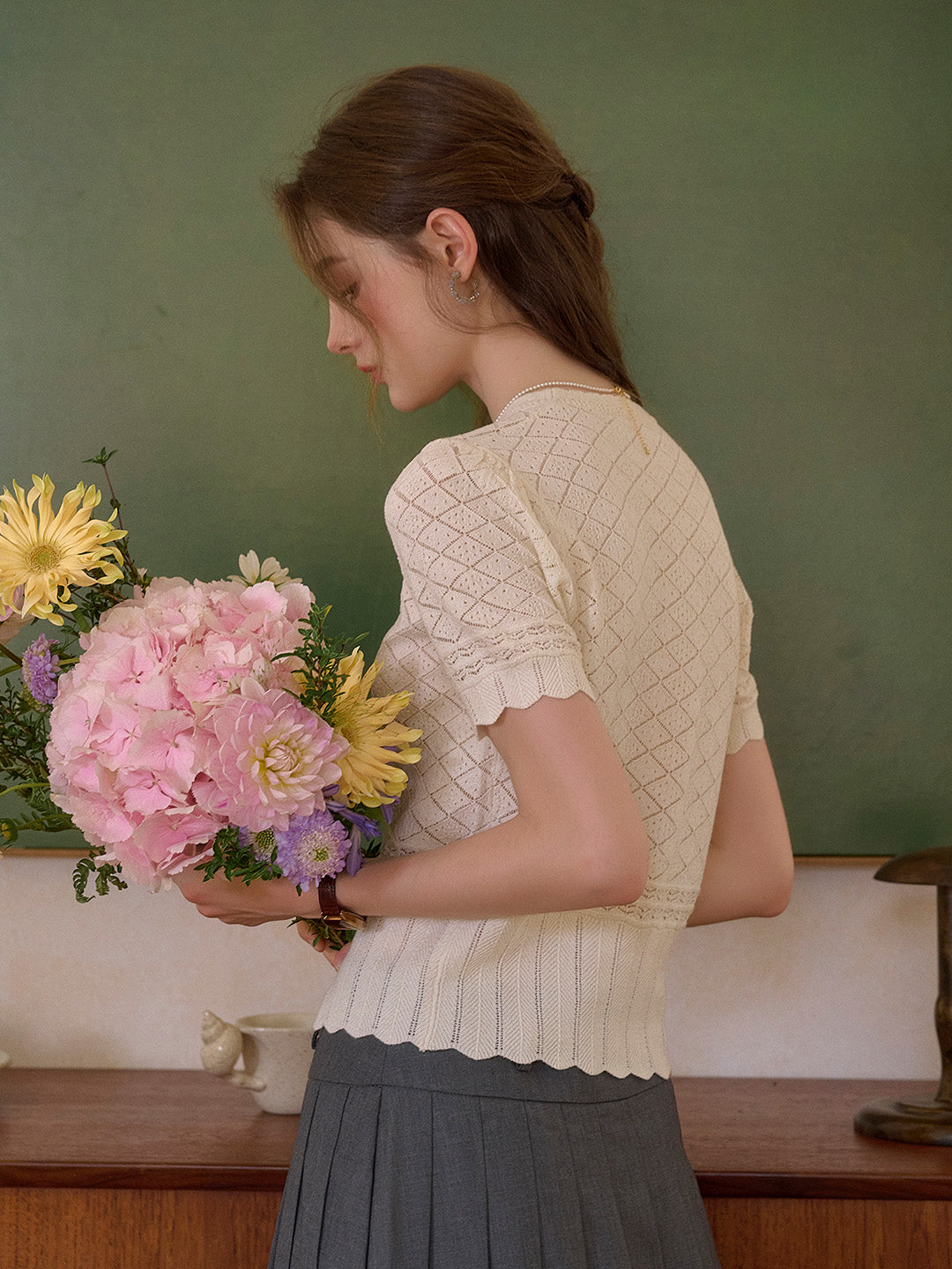 Lucia V-Neck Hollow Cotton Cardigan