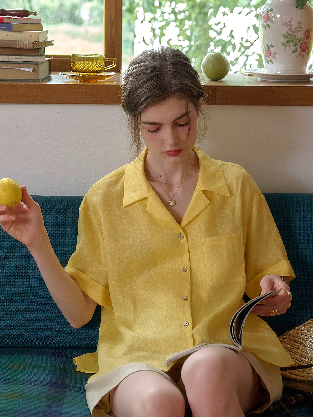 Julia Lapel Pocket 100% Linen Blouse