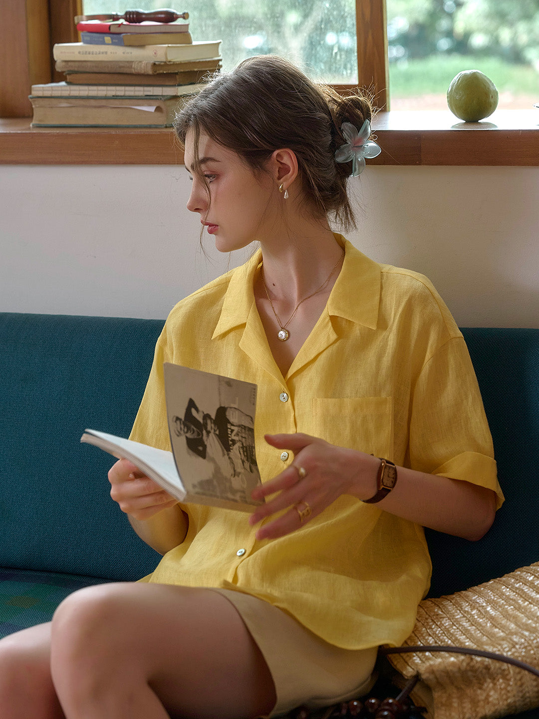 Julia Lapel Pocket 100% Linen Blouse