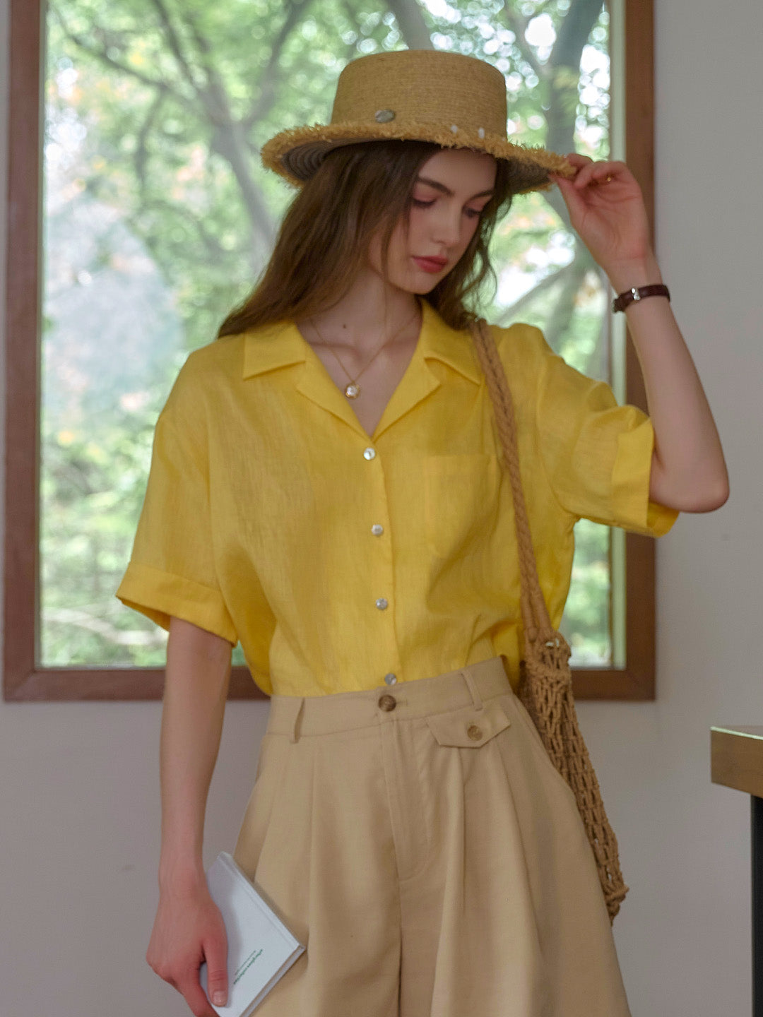Julia Lapel Pocket 100% Linen Blouse