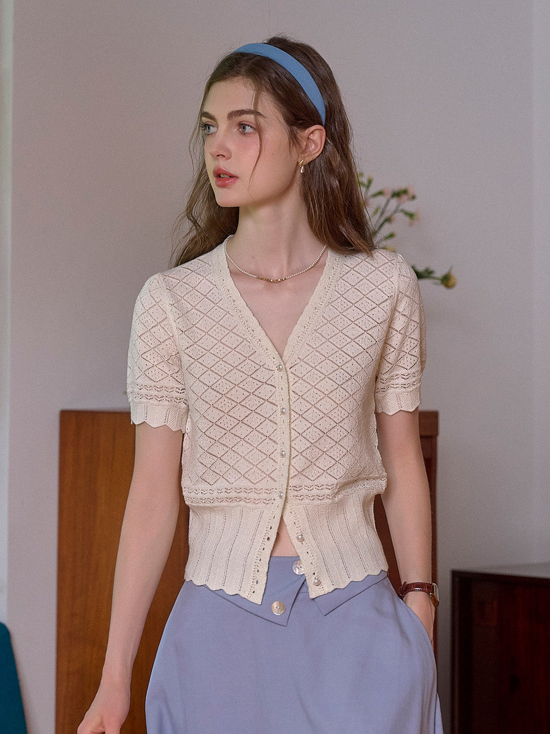 Lucia V-Neck Hollow Cotton Cardigan