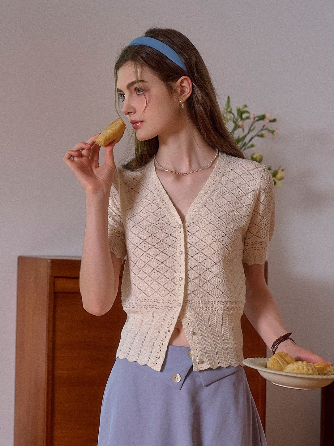 Lucia V-Neck Hollow Cotton Cardigan
