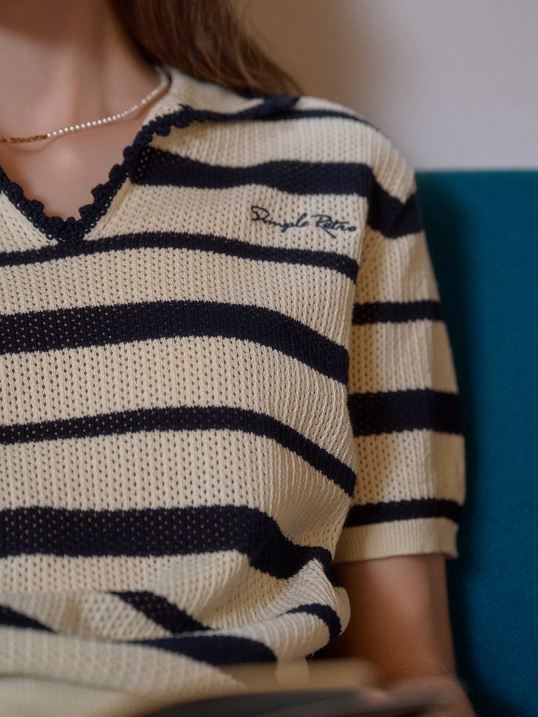 Eva V-Neck SR Logo Stripe 100% Cotton Top