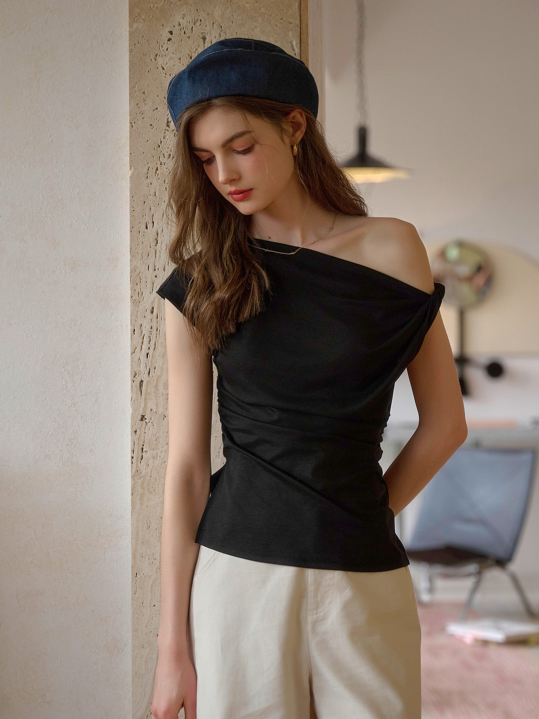 Andrea Off-shoulder Waist Lyocell Top