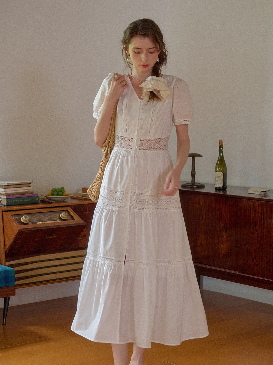【Final Sale】Ember V-Neck Hollow 100% Cotton Dress