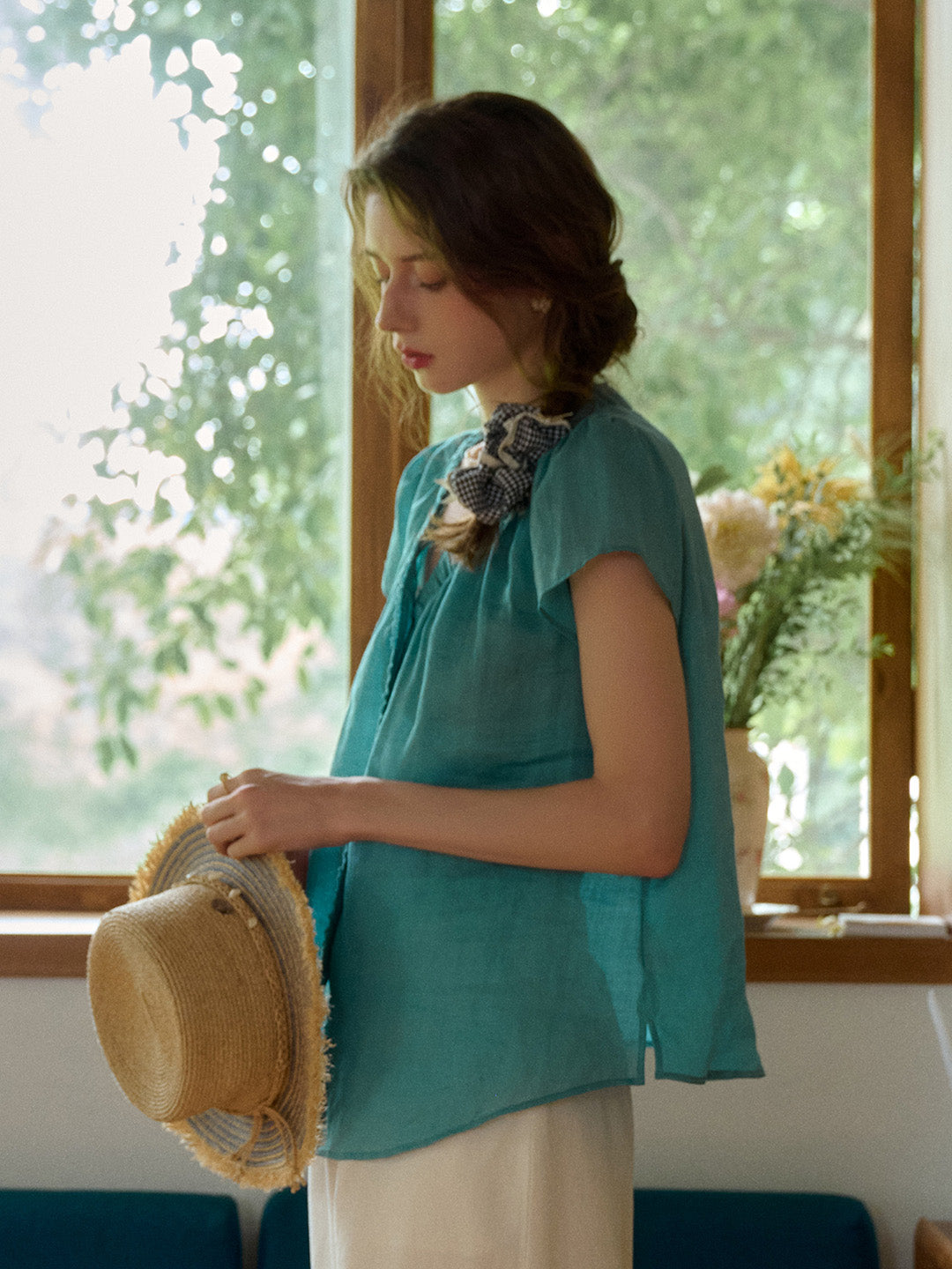 Angela V-Neck 100% Ramie Blouse