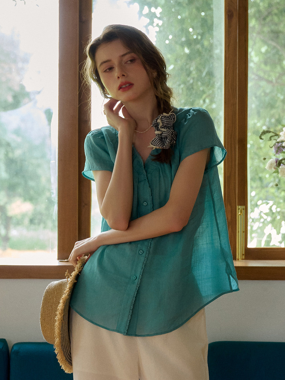 Angela V-Neck 100% Ramie Blouse