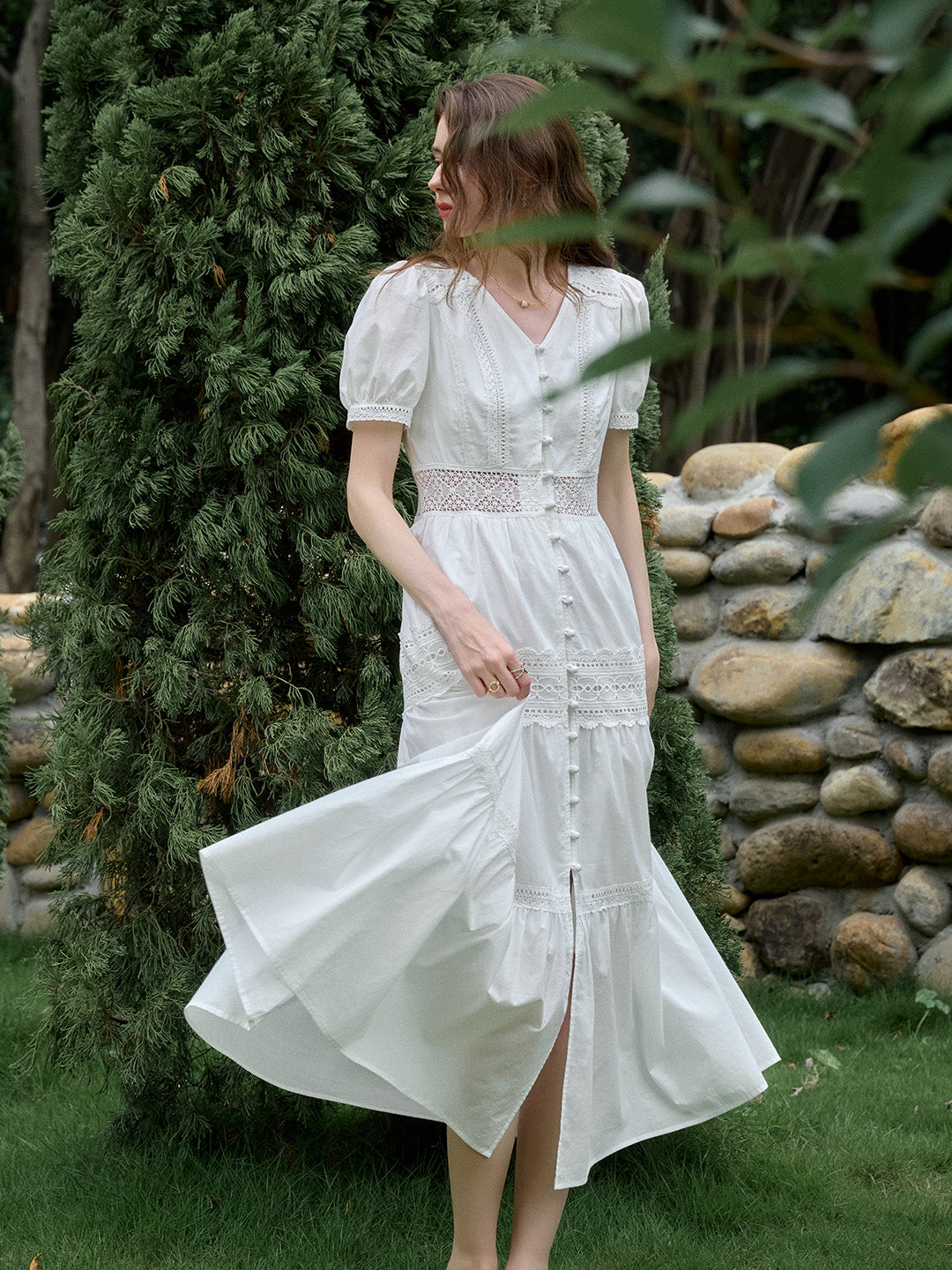 【Final Sale】Ember V-Neck Hollow 100% Cotton Dress