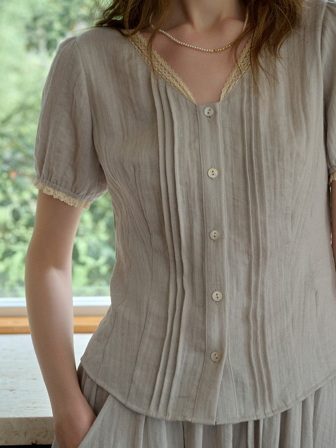 Arianna V-Neck Lyocell Linen Blouse