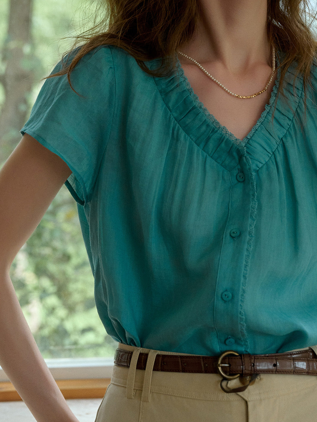 Angela V-Neck 100% Ramie Blouse
