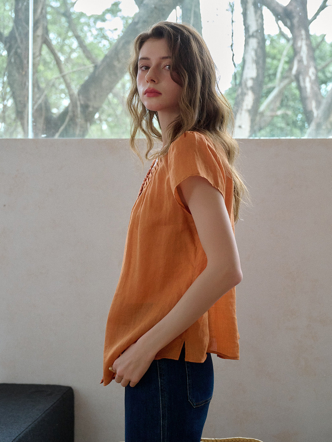 Angela V-Neck 100% Ramie Blouse
