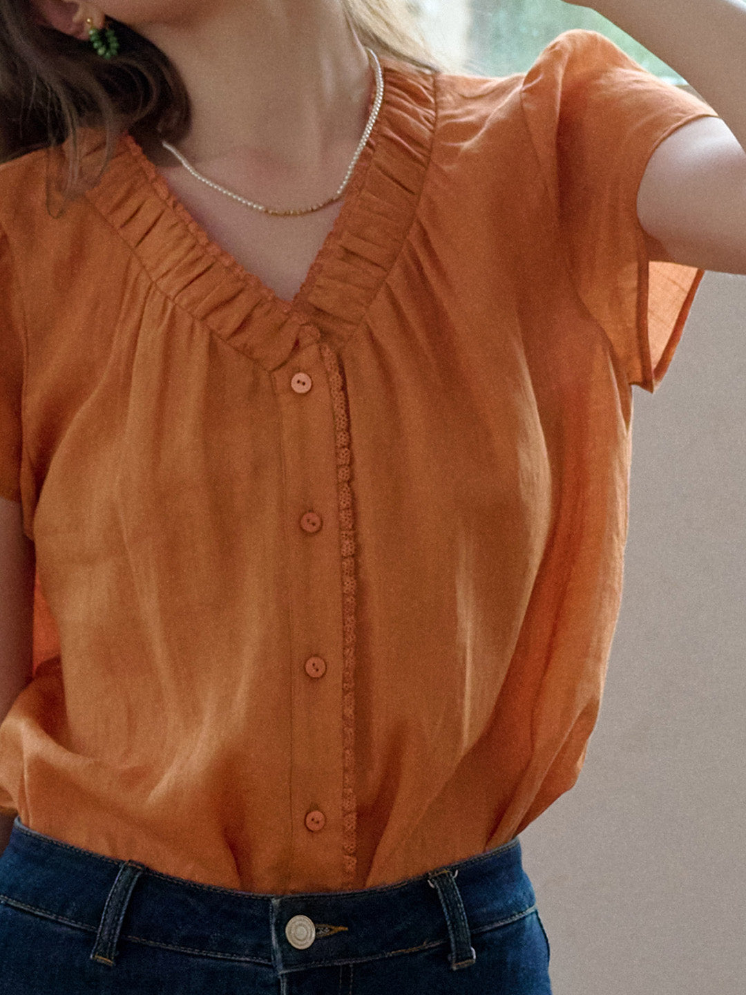 Angela V-Neck 100% Ramie Blouse