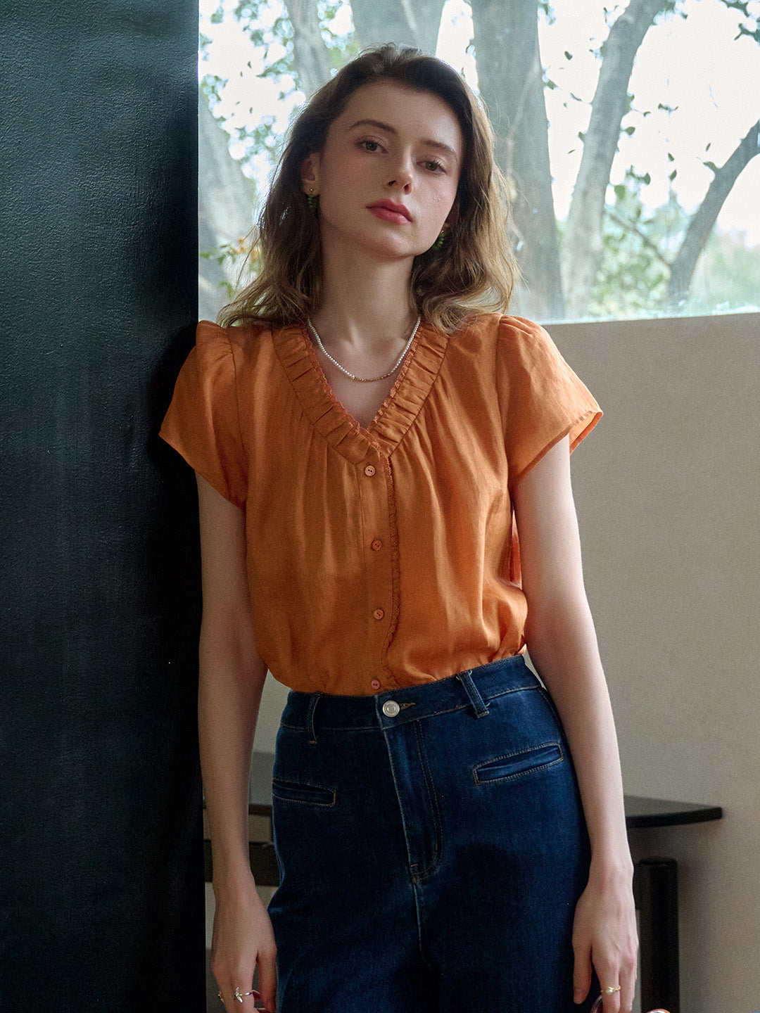 Angela V-Neck 100% Ramie Blouse