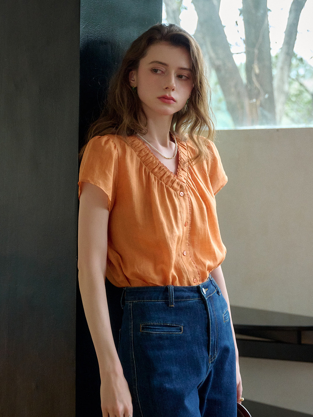 Angela V-Neck 100% Ramie Blouse
